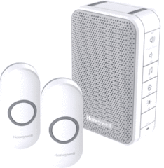 Honeywell DC313NFB - Draadloze, draagbare deurbel met volumeregelaar en twee drukknoppen Wit