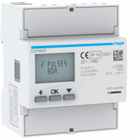 Hager ECP380D - kWh-meter 3-fase direct 80 A, 4 modulen, met S0 pulsuitgang, MID