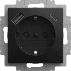 Busch Jaeger 2CKA002011A6342 - wandcontactdoos randaarde kindveilig met USB type A en C Balance SI zwart mat (20 EUCB2USBAC-915)